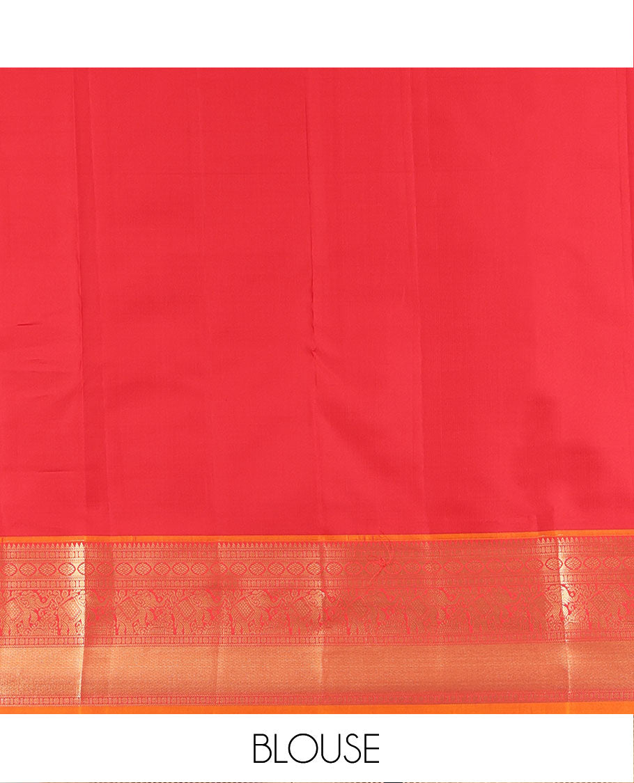 Sandal Vasundhara Lite Silk Mix Saree, Subtly Sparkled with Zari Buttas on Its Body, Complemented by a Contrast Border of Rekku, Rudraksham, Laddu Kamalam, Yaanai, and Mayil Kann Designs, Grand Jaal Pallu, and Paired with a Contrast Blouse