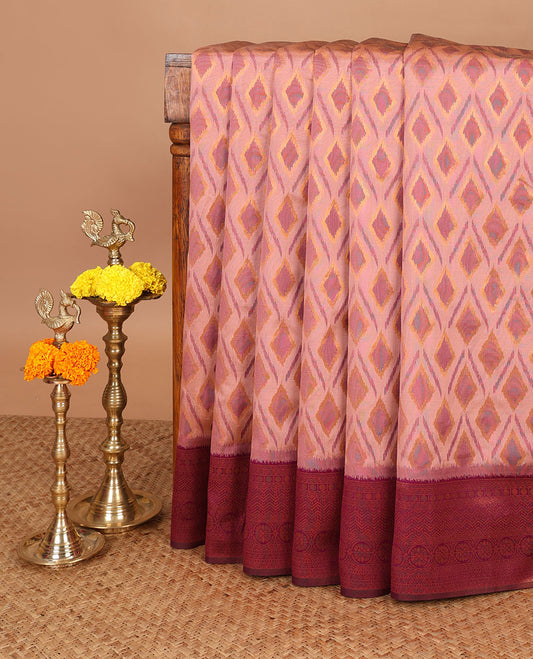 Light pink diamond zari thread weaving mulberry silk saree with contrast traditional border & brocade rich weaving pallu along with butta design blouse