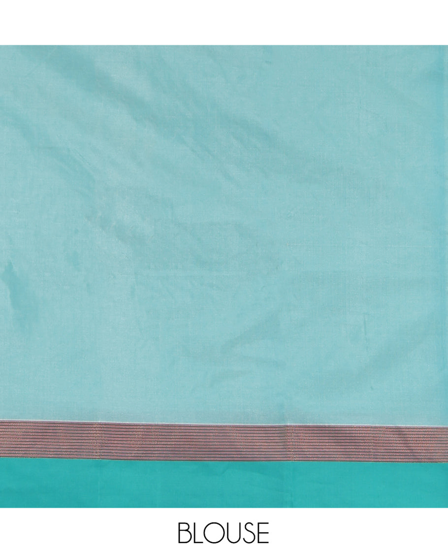Orange Plain Arani Saree, a Contrast Border, Striped Pallu, and a Contrast Blouse