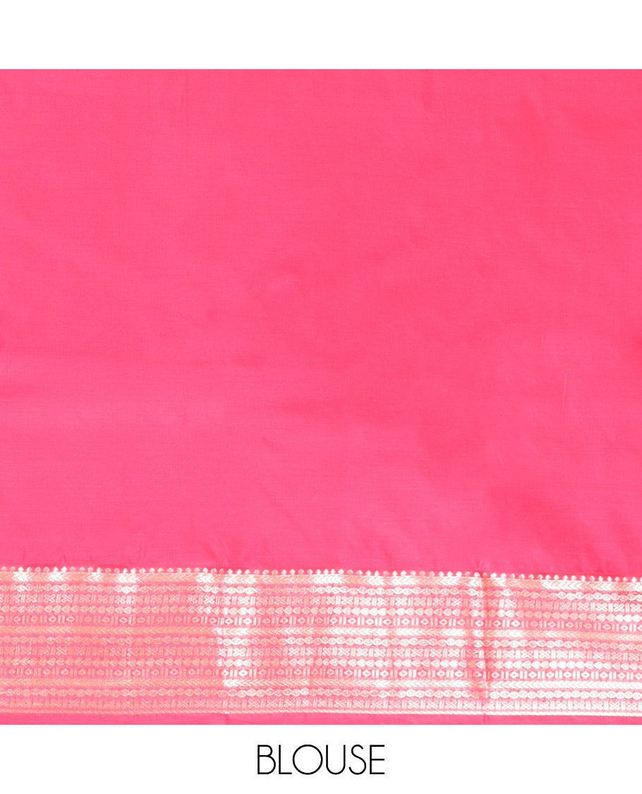 Brown Budget Silk Saree, Delicately Woven with Zari Buttas, Complemented by Contrast Traditional Zari Border, Pallu of Jaal and Paisleys, and Contrast Blouse
