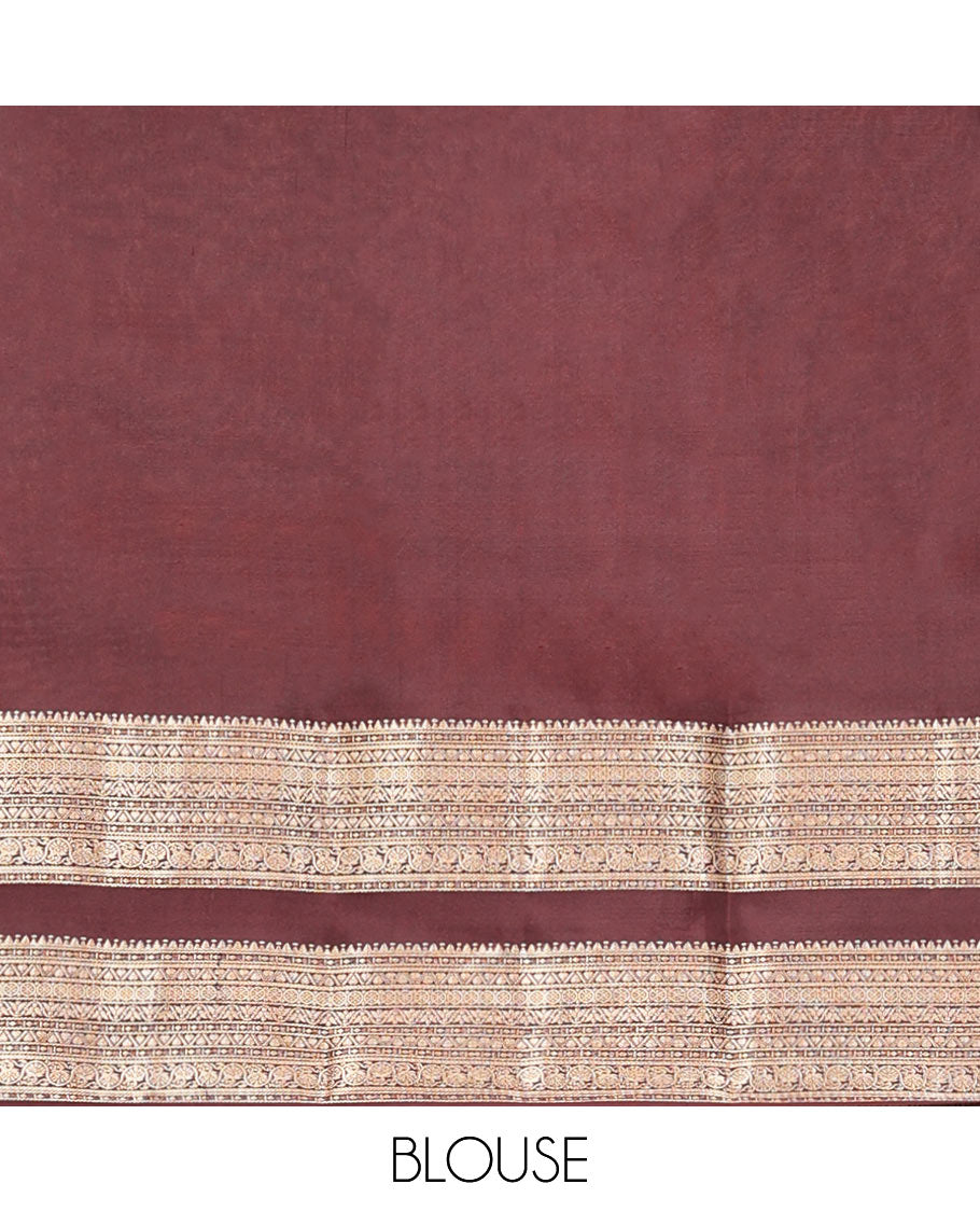 Grey Vasundhara Silk Saree, Sparsely Woven with Zari Buttas, Complemented by a Contrast Rettai Pettu Traditional Zari Border, Jaal Pallu, and a Contrast Blouse