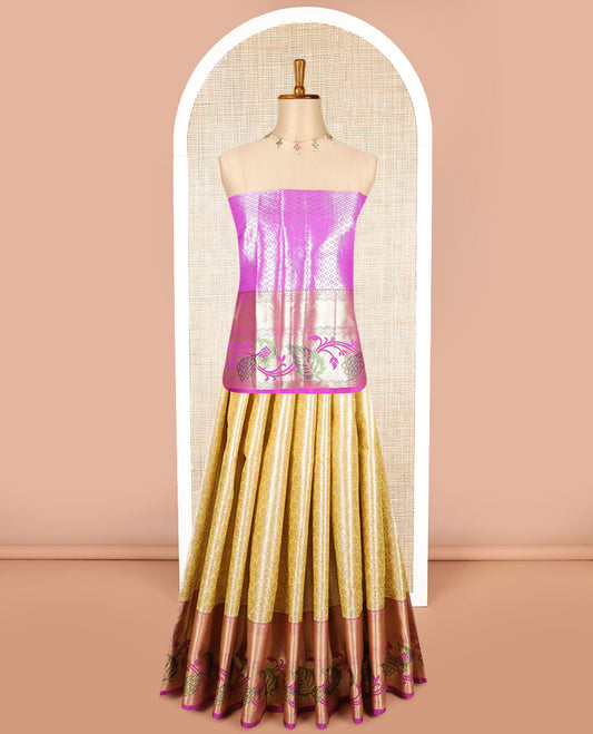 Yellow floral jaal design art sillk saree with contrast border of intricate zari designs, zari design blouse & floral design dhavani