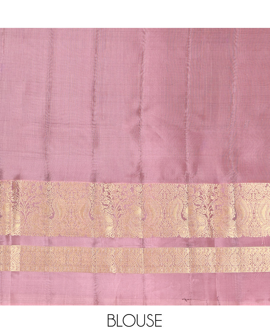 Green Zari-Buttas Vasundhara Lite-Silk Mix Saree, Complemented by a Contrast Traditional Zari Kal Eragina Border, Grand Jaal Pallu, and a Contrast Blouse