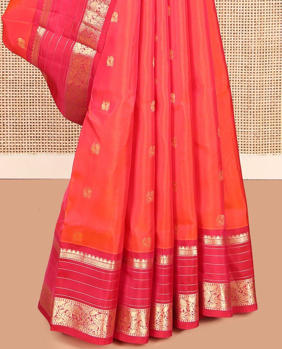 Orange Mayuri Lite Silk Mix Saree, Prettified with Zari Buttas, Contrast Traditional Zari Border, Pallu of Floral Designs, and a Contrast Blouse