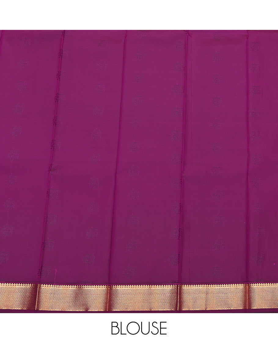 Green Budget Silk Saree, Spotlighted with Zari Buttas, Complemented by a Contrast Traditional Zari Border, Intricate Pallu, and a Contrast Blouse