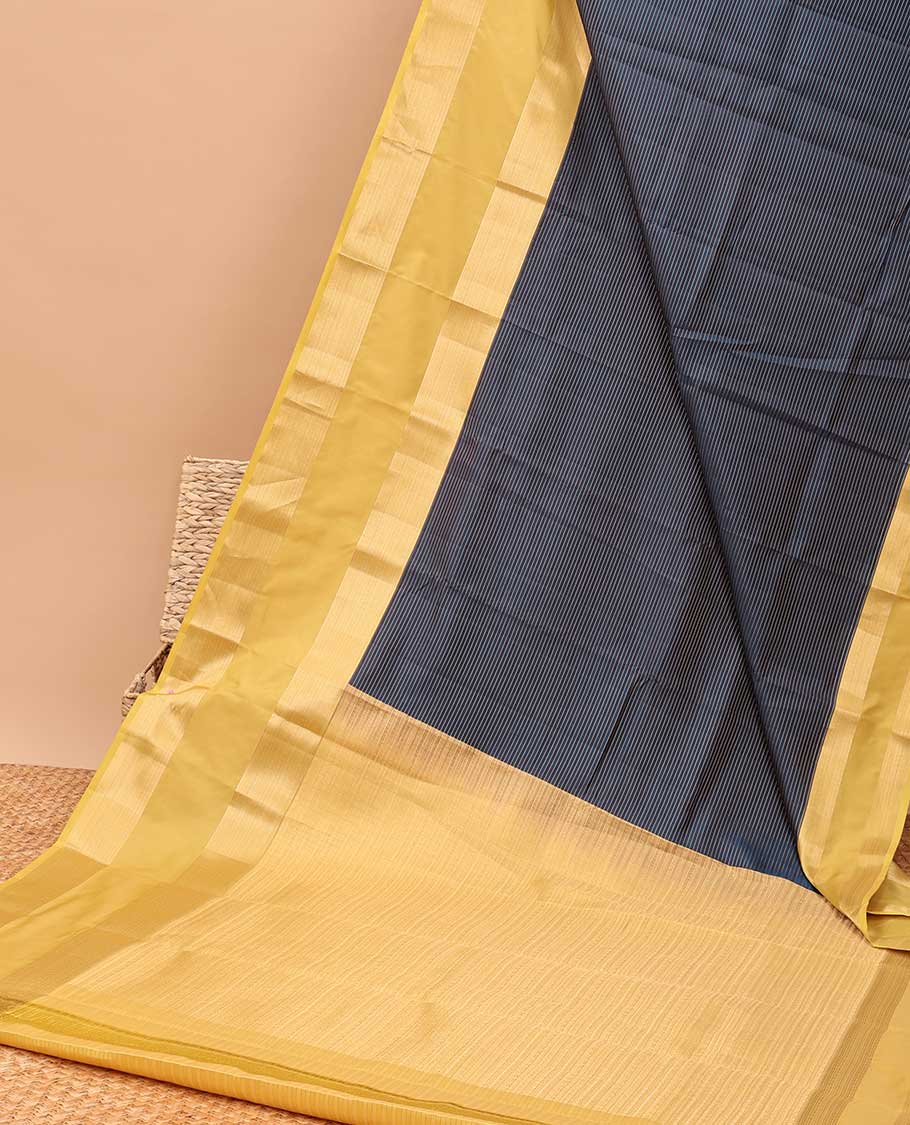 Blue striped vasundhara elite silk saree with contrast zari design border & striped design pallu