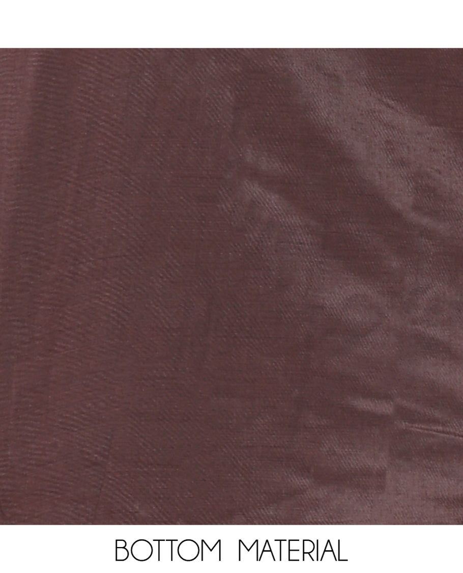 Coffee Brown Georgette Material Churidar, Ajrakh Print and Mirror Work Top, a Matching Bottom, and Ajrakh Printed Dupatta