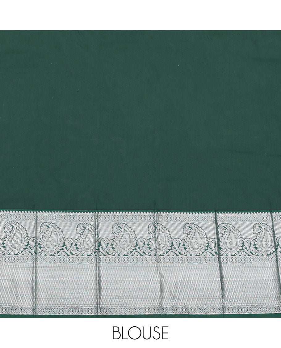 Red Budget Silk Saree, Beautified with Zari Buttas on Its Body, Complemented by a Contrast Traditional Zari Design Border, Pallu of Jaal Patterns, and Paired with a Contrast Blouse