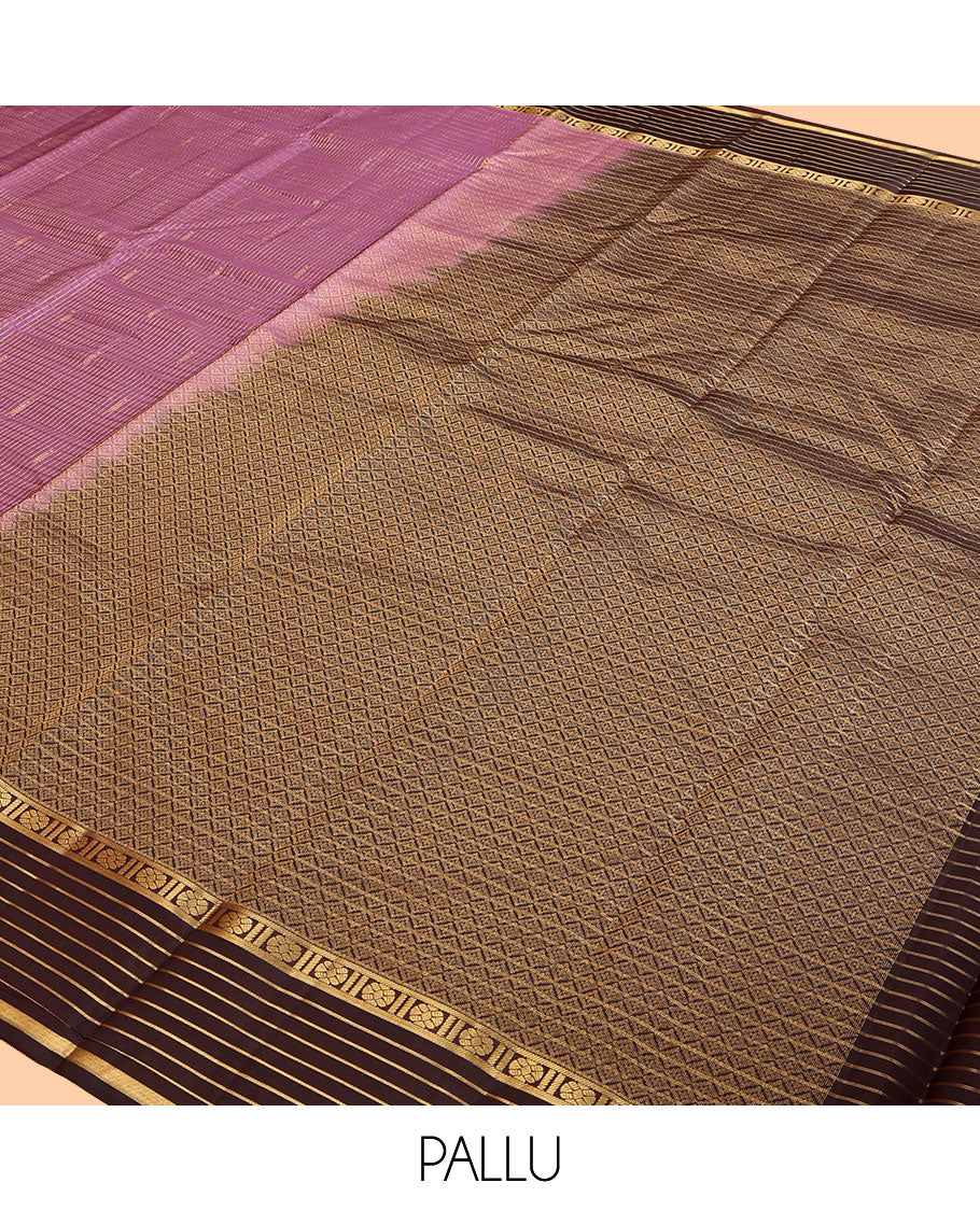 Purple Vasundhara Lite Silk Mix Saree, Woven with Zari Buttas and Stripes, a Contrast Border of Kamalam and Banaras Designs, Jaal Pallu, and a Contrast Blouse