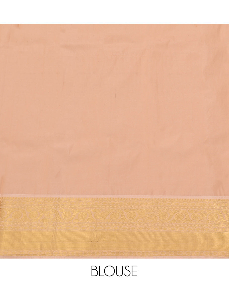 Red Budget Silk Saree, Highlighted by Zari Buttas on Its Body, Complemented by a Contrast Traditional Zari Border, Gleaming Jaal Pallu, and Paired with a Contrast Blouse