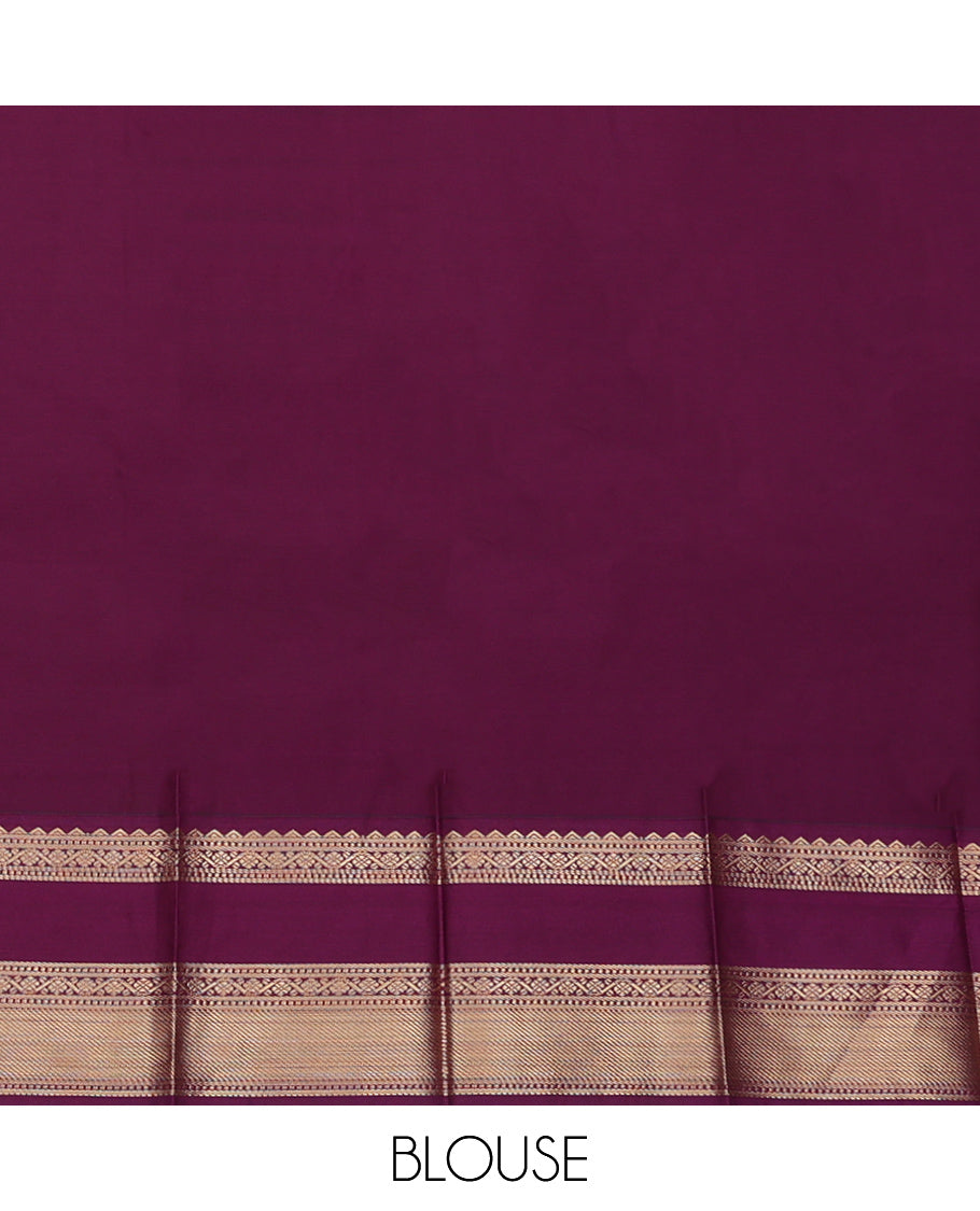 Turquoise Budget Silk Saree Featuring Zari Buttas, Complemented by a Contrast Traditional Zari Design Rettai Pettu Border, Grand Pallu, and a Contrast Blouse