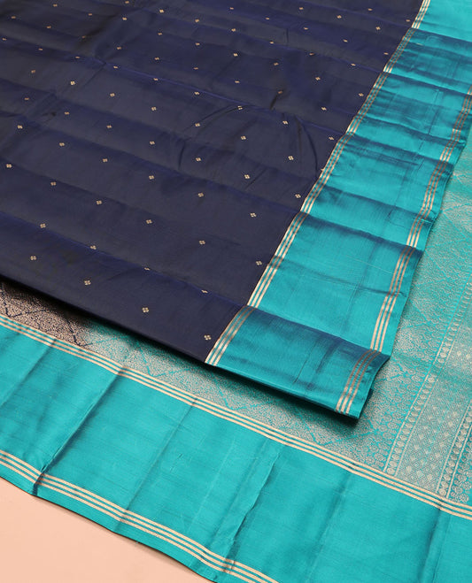 Blue Vasundhara Lite Silk Mix Saree, Finely Crafted with Zari Buttas on Its Body, Complemented by a Contrast Border of Zari Stripes, Intricately Designed Pallu, and Paired with a Contrast Blouse