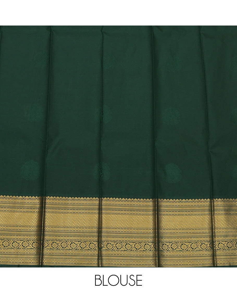 Sandal Budget Silk Saree, Ornamented with Zari Buttas on Its Body, Complemented by a Contrast Traditional Zari Design Border, Grand Jaal-Patterned Pallu, and Paired with a Contrast Blouse