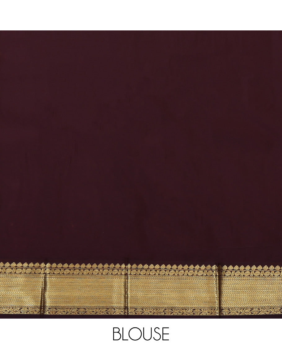 Lavender Budget Silk Saree, Beautifully Bedecked with Zari Buttas and Stripes, Complemented by a Contrast Traditional Zari Border, Jaal Pallu, and a Contrast Blouse