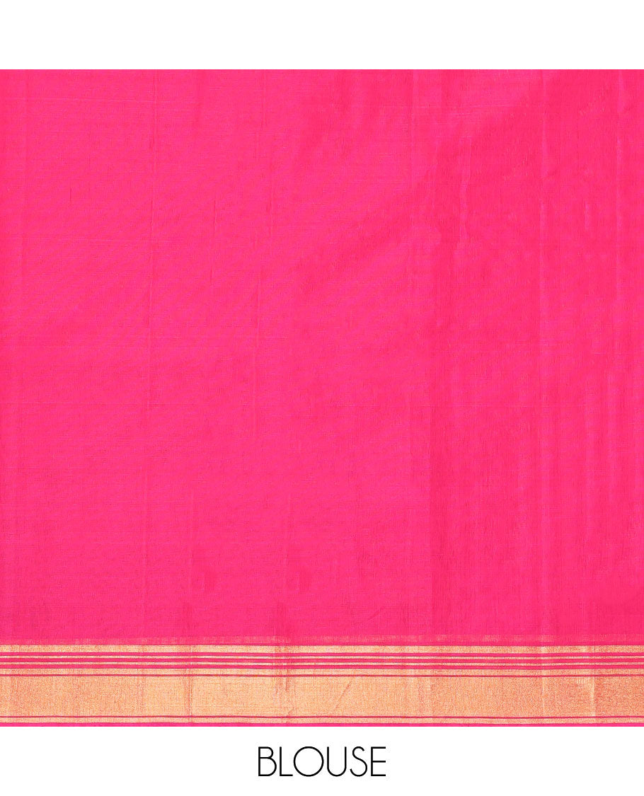 Blue Silk Cotton Saree, Subtly Sparkled with Zari Buttas, Zari Border, Contrast Intricate Pallu, and a Contrast Blouse