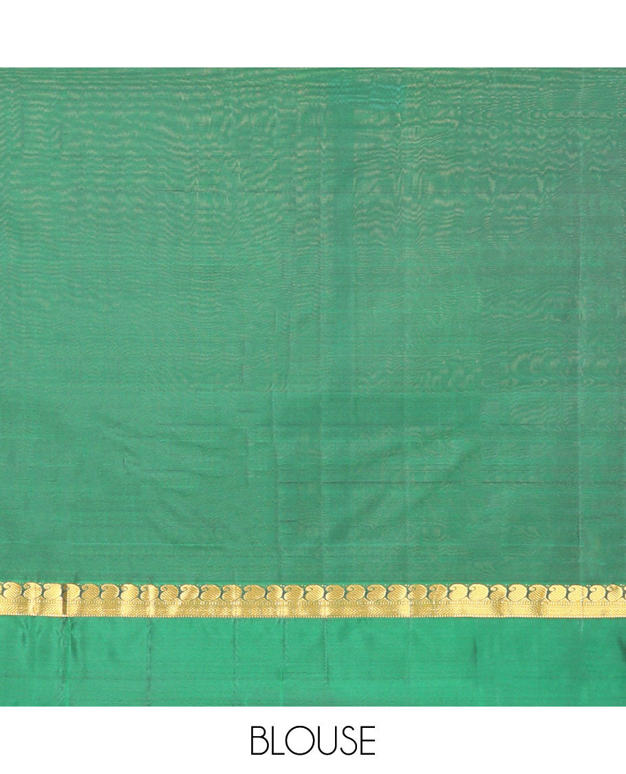 Blue striped kancheepuram silk saree with contrast ganga jamuna border of paisley, muthu, mayil design & zari design pallu