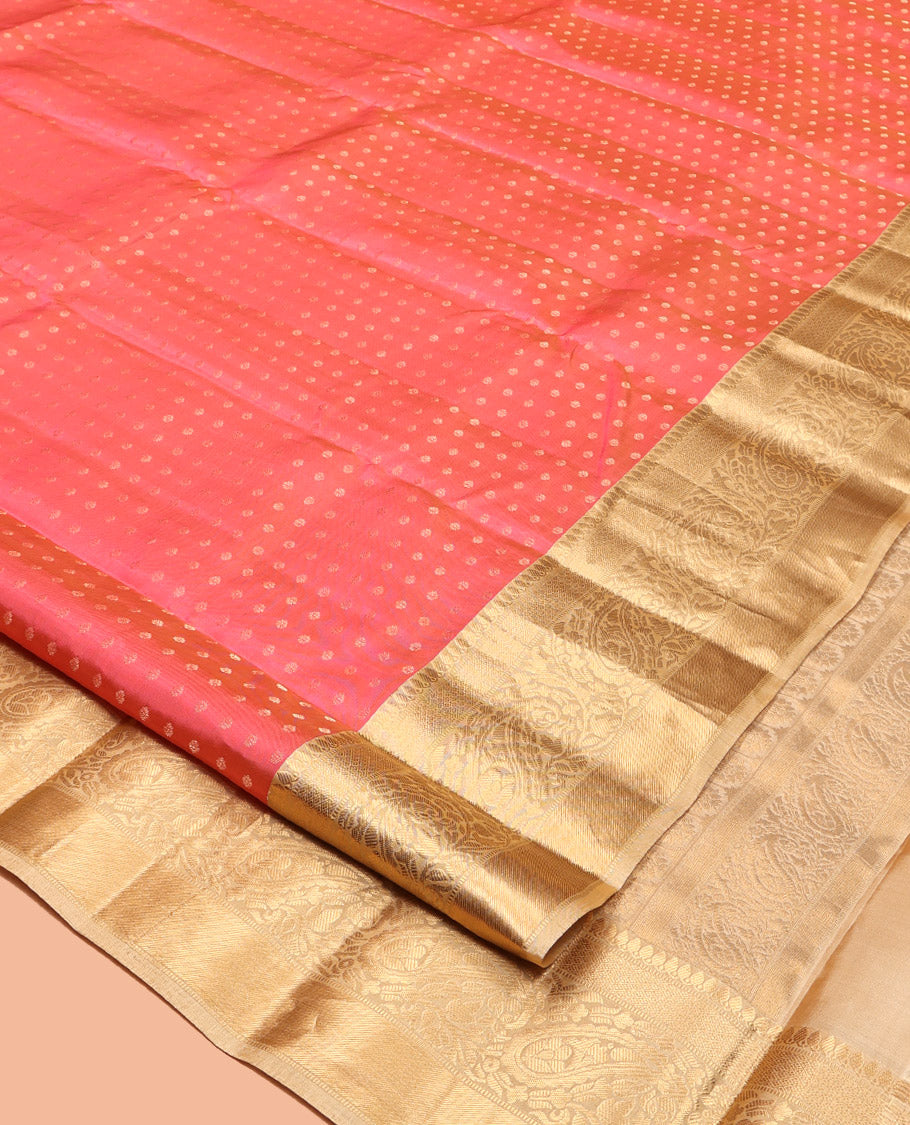 Pink Vasundhara Lite Silk Mix Saree, Decorated with Zari Buttas, Complemented by a Contrast Border of Thilakam Mokku, and Paisley Designs, Intricate Pallu, and a Contrast Blouse