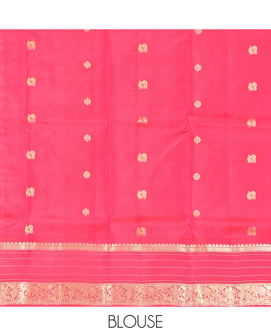 Orange Mayuri Lite Silk Mix Saree, Prettified with Zari Buttas, Contrast Traditional Zari Border, Pallu of Floral Designs, and a Contrast Blouse