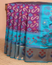 Purple floral design semi-pattola silk saree with contrast floral border &  floral, paisley design pallu