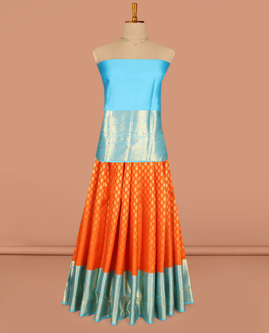 Orange Pure Silk Pavadai Material Set