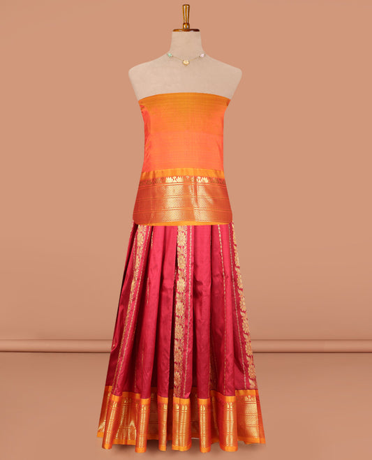 Light Maroon Pure Silk Navarathna Pavadai Material Set