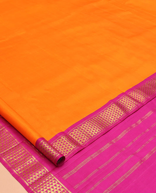 Orange Plain Nine-Yard Pure Silk Saree