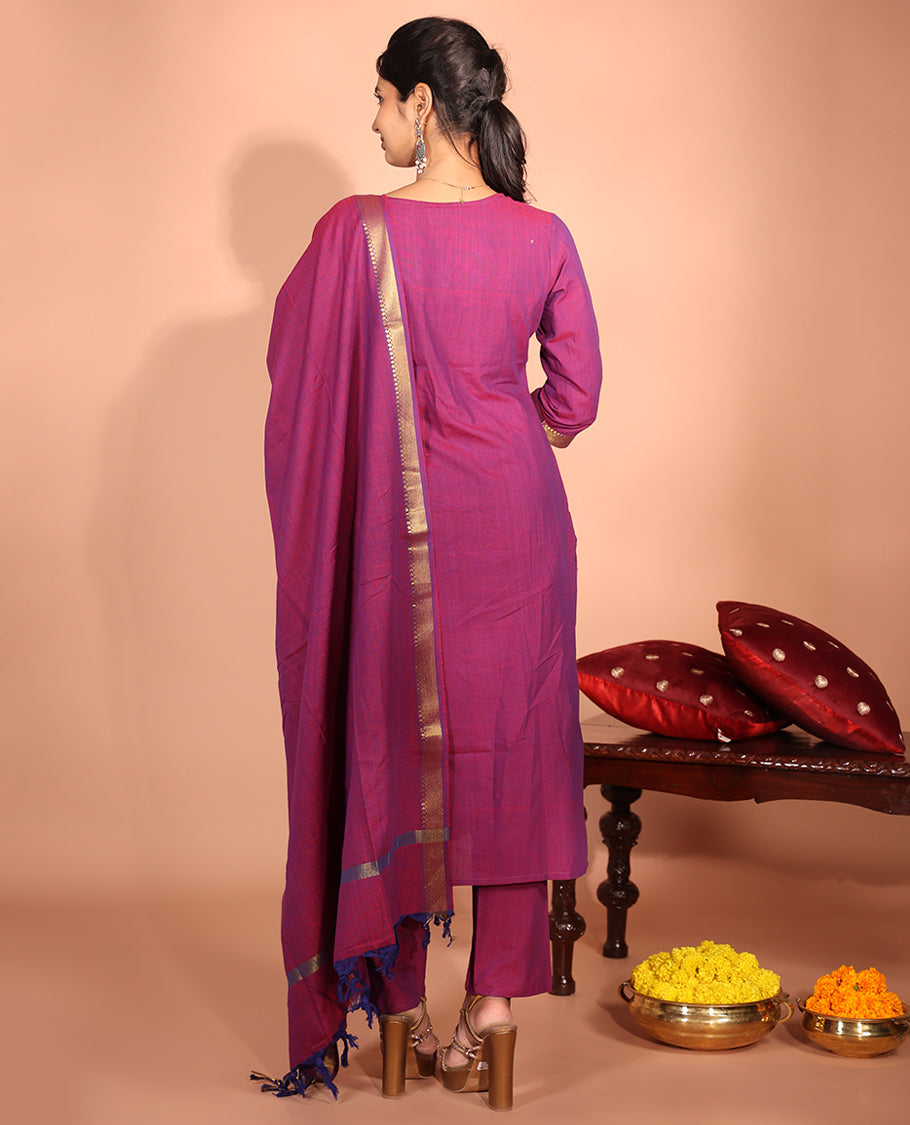 Pink Cotton Readymade Suit