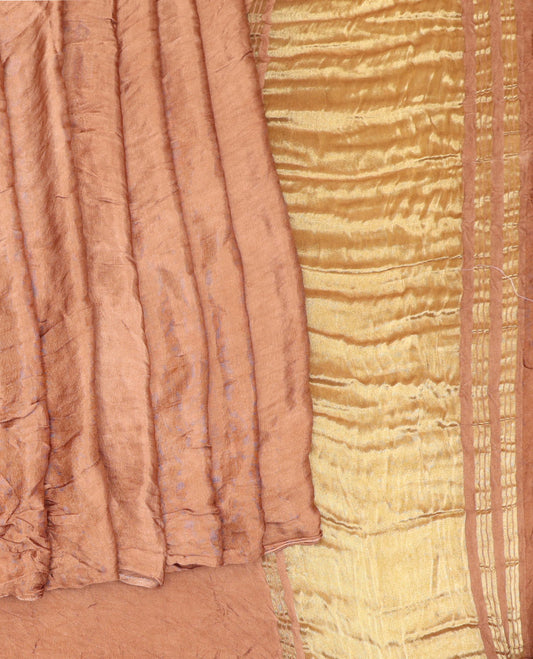 Borderless Brown Bandhani Dola Silk Saree