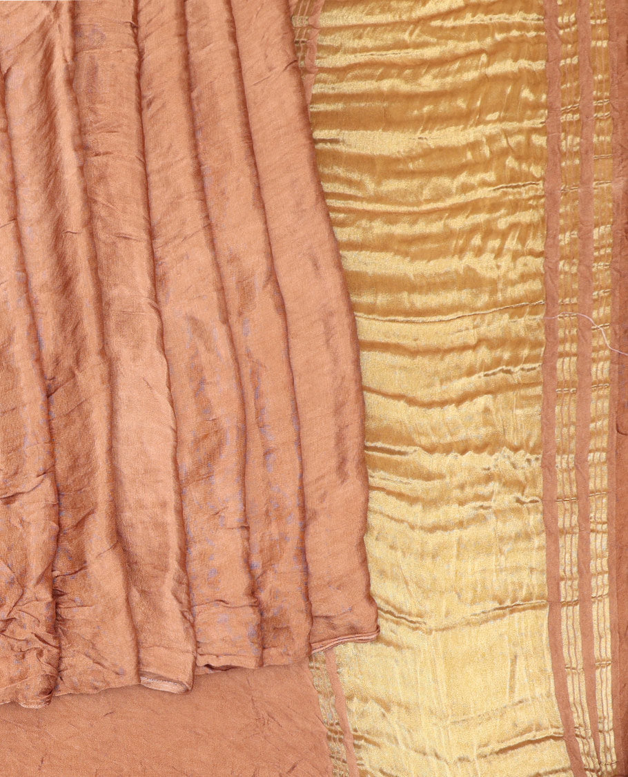 Borderless Brown Bandhani Dola Silk Saree