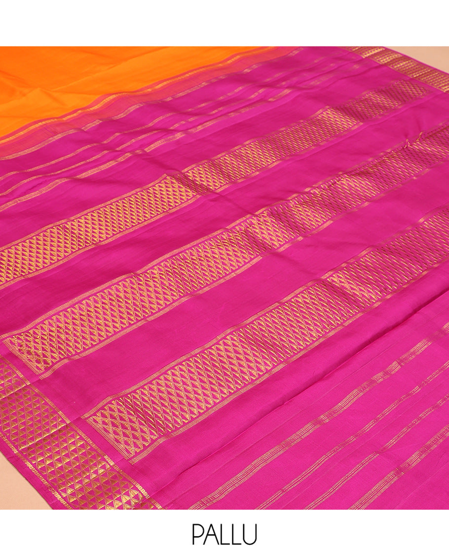 Orange Plain Nine-Yard Pure Silk Saree