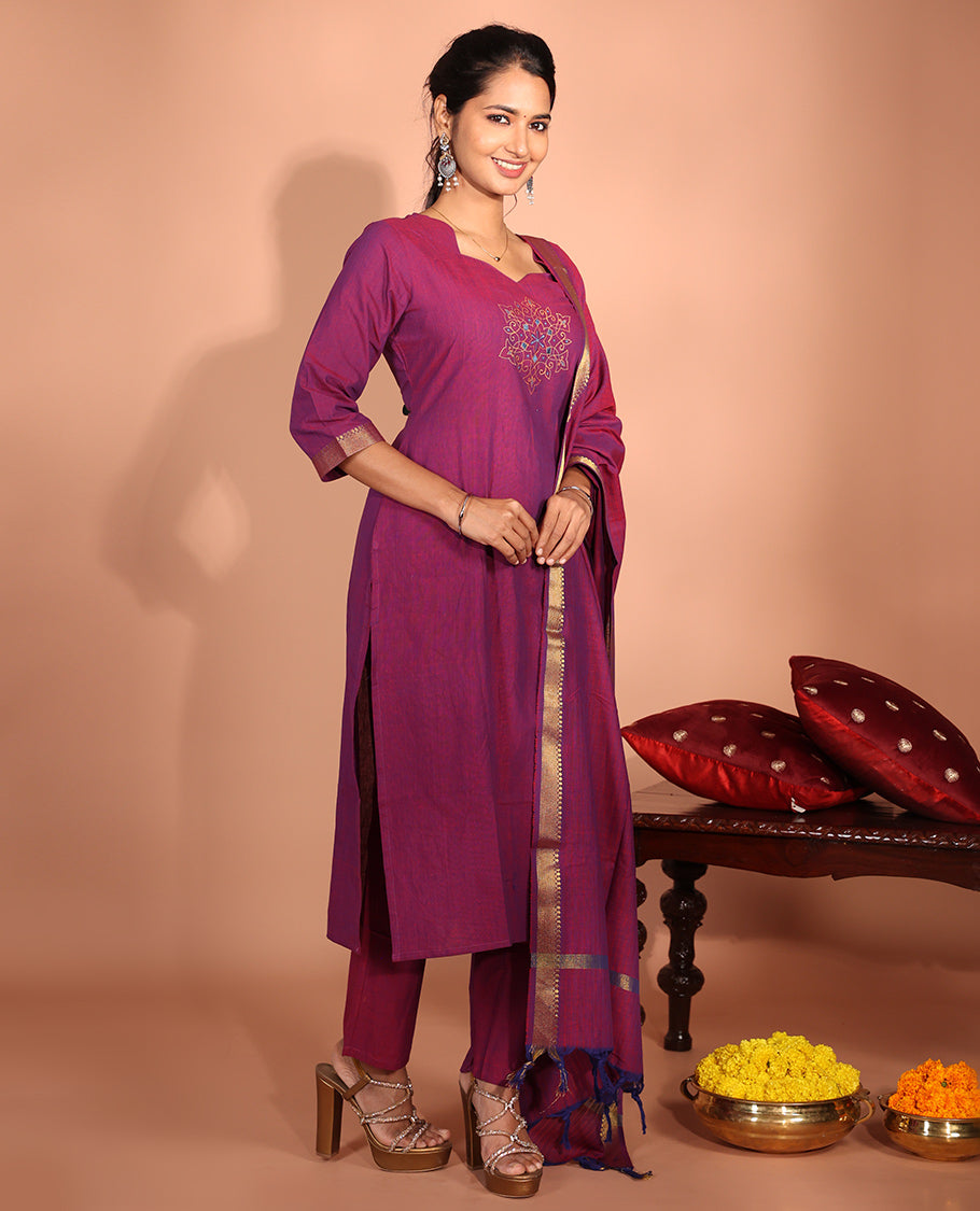 Pink Cotton Readymade Suit