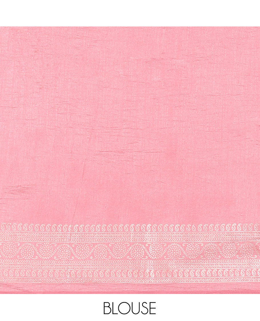 Pink Plain Vichitra Silk Saree, Subtle Traditional Motifs Woven Border, Plain Pallu, and Paired with a Matching Blouse