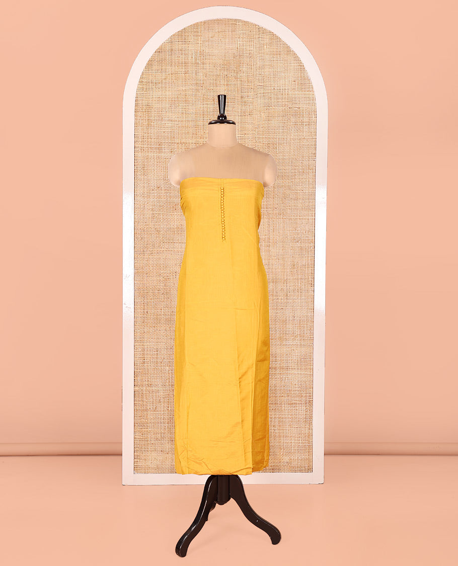 Yellow Semi-Silk Material Chudidar Set, Adorned with Pom-Pom Necklined Top, a Plain Santoon Bottom, and Paired Floral Zari Woven Semi-Silk Dupatta