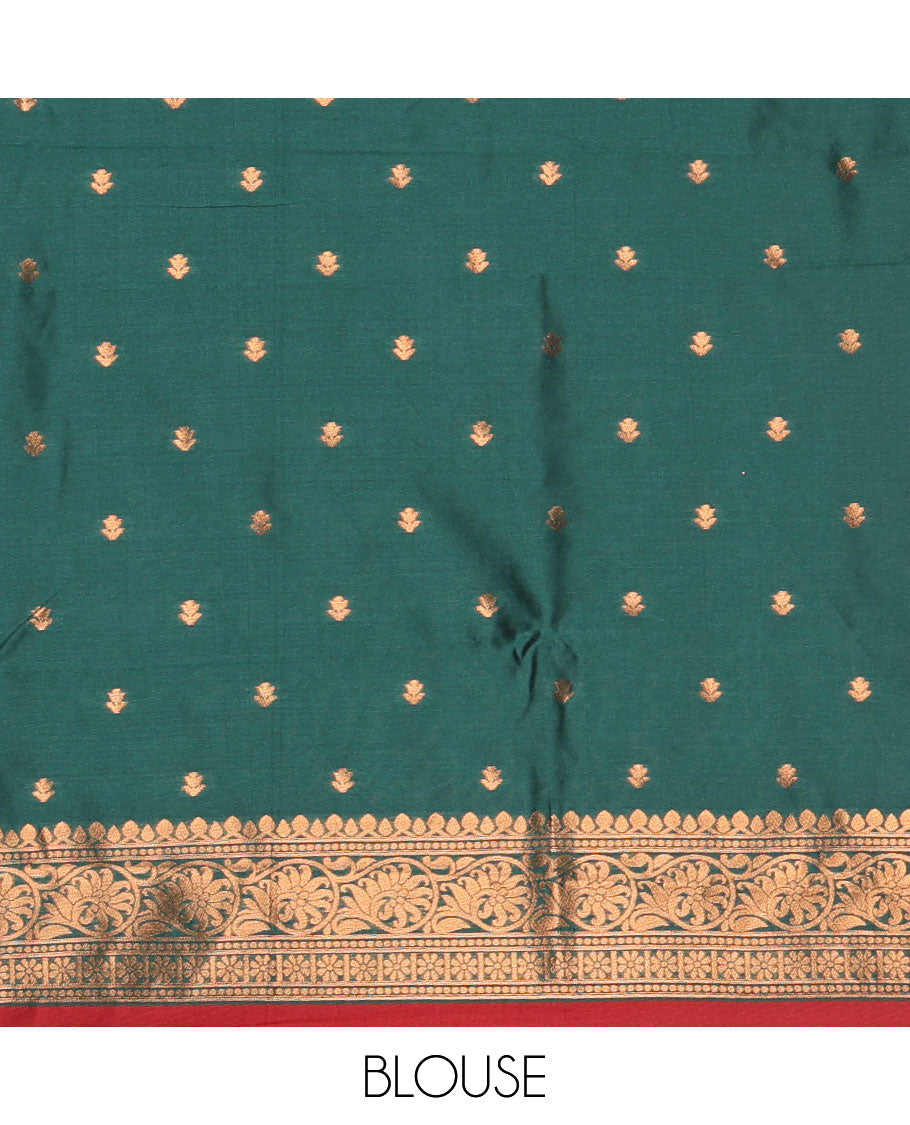 Maroon floral zari buttas Kanchi silk saree, contrast floral motifs zari woven border, butta enclosed jaal pallu, and a zari design pallu