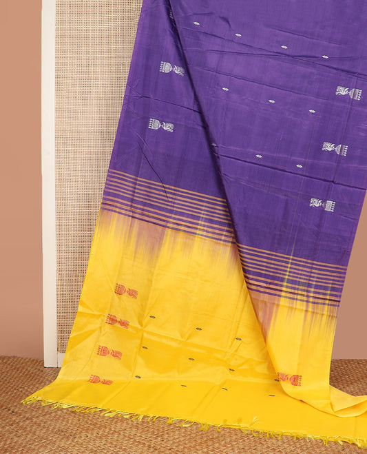Borderless Violet Banana Pith Saree, Ornamented with Jhumka Buttas All Over Its Body, Complemented by a Contrast Pallu of Jhumka Buttas, and Paired with a Contrast Blouse