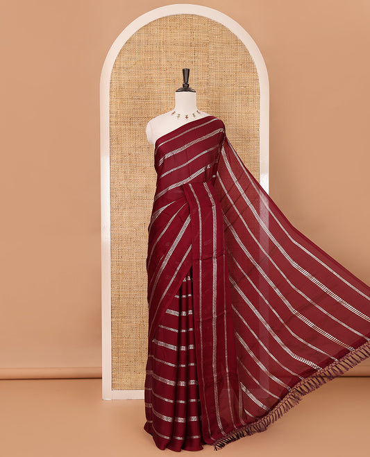 Borderless purple horizontal-style stripes foli printed Fendy chiffon saree