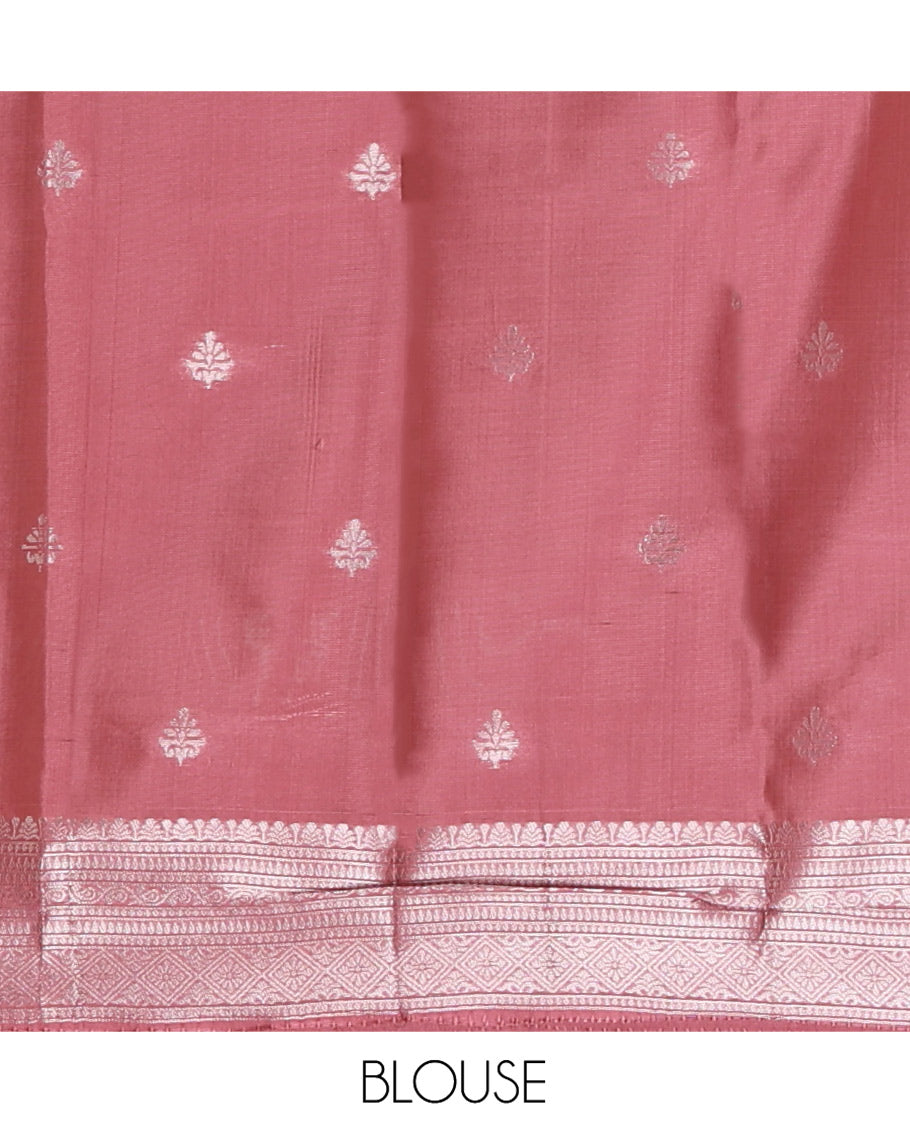 Onion Pink Elite Soft Silk Saree, Subtly Sparkled with Ogee Jacquard Design, a Traditional Zari Border, Zari Pallu, and a Matching Blouse