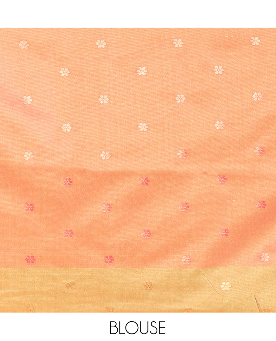 Pink Fancy Soft Silk Saree, Detailed with Zari Buttas and Zari Stripes, Complemented by a Contrast Border of Zari Designs, Intricately Designed Pallu, and Paired with a Contrast Blouse