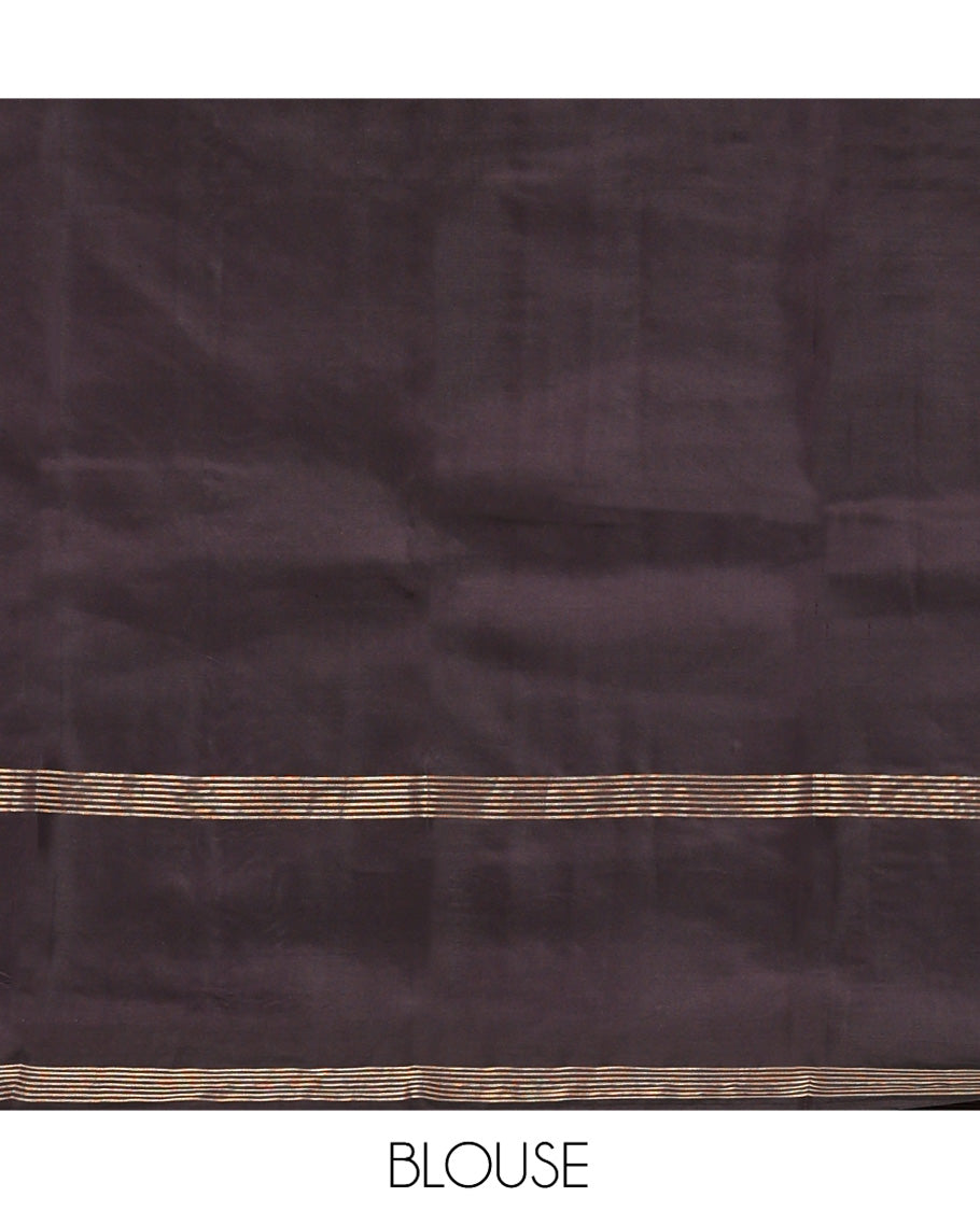 Dark Brown Vasundhara Silk Saree, Elevated with Zari Stripes, Highlighted by a Unique Zari Design Border, Jaal Pallu, and a Matching Blouse