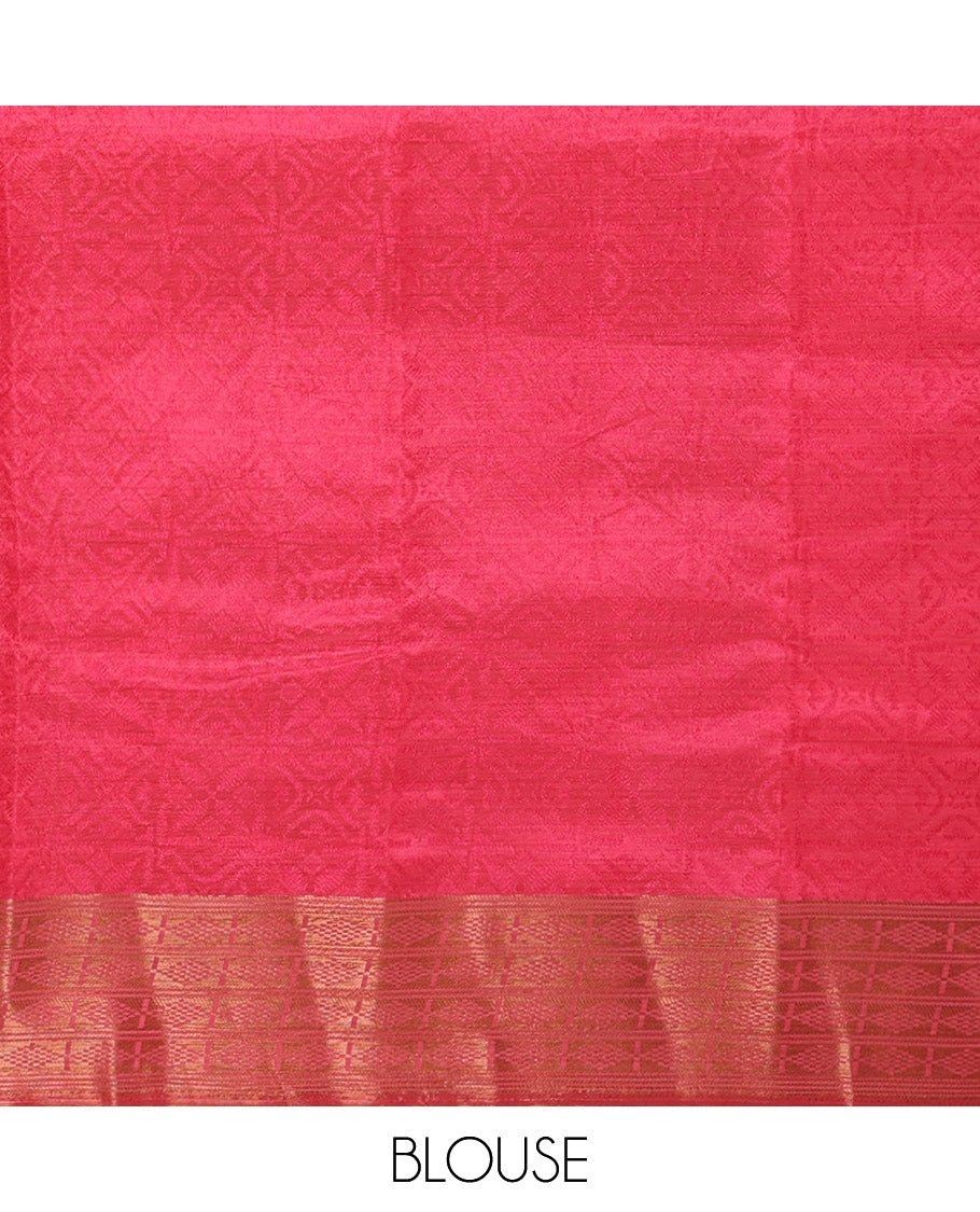 Pink embossed thread weave art tussar saree, copper zari border & pallu of intricate designs