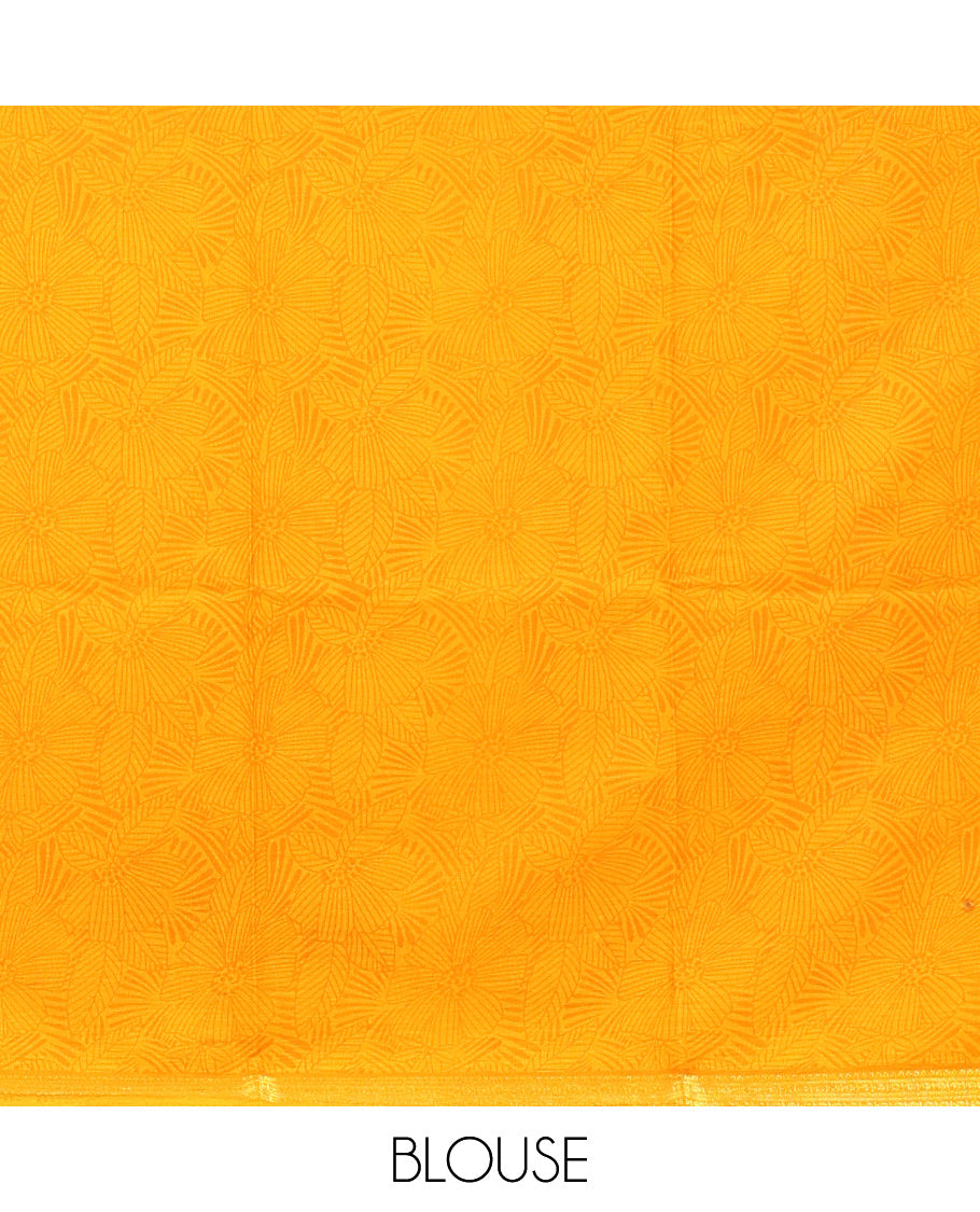 Green Sparsely Printed Silk Saree, a Contrast Mughal-Style Border, a Contrast Blouse