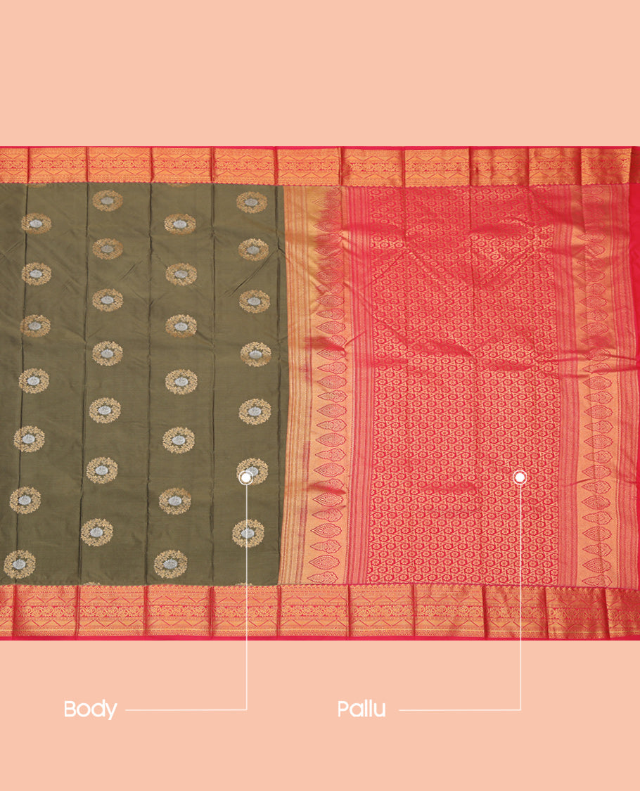 Green Contrast Traditional Butta Budget Silk Saree