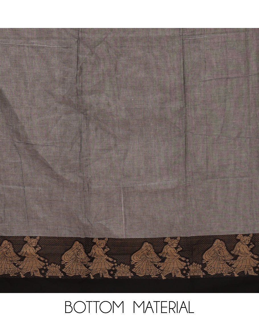 Ash grey mercerised cotton material chudidar set, Madhubani-style bride-groom motif woven top, bottom & dupatta