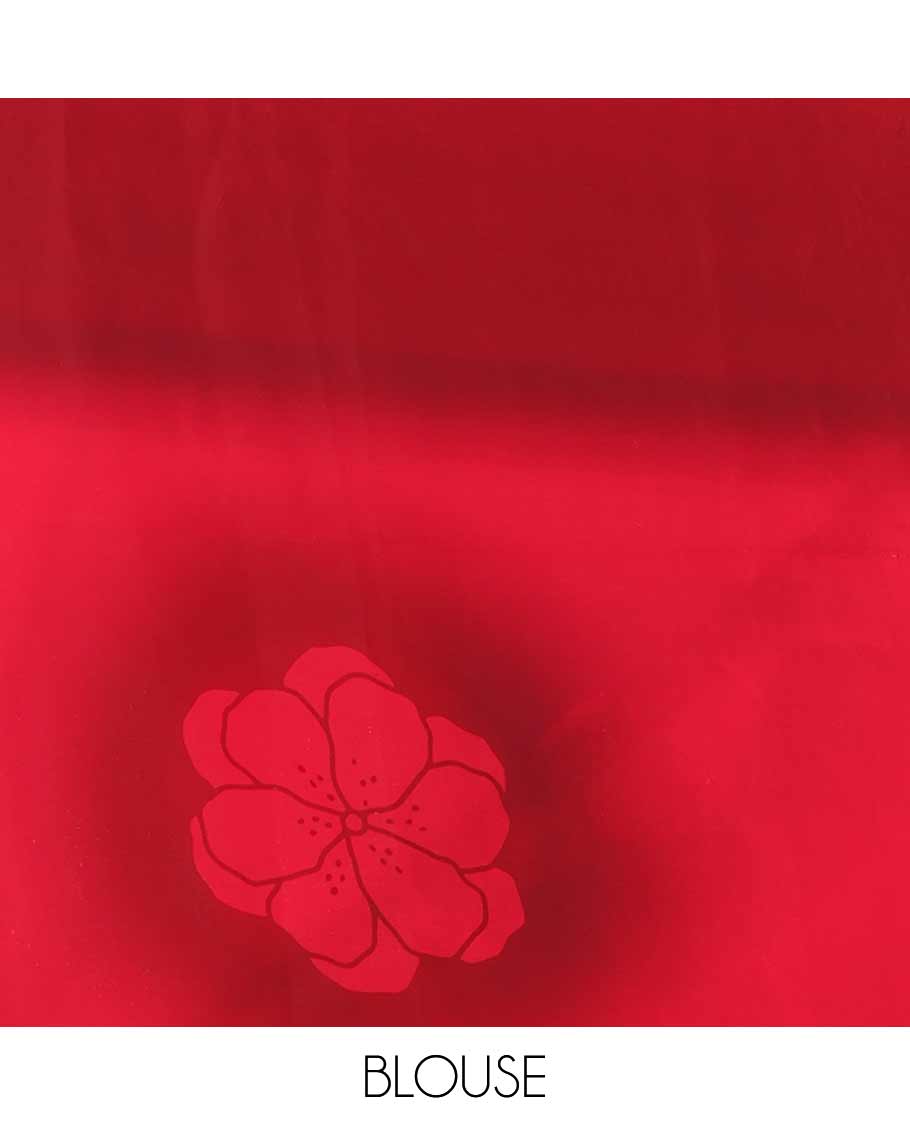 Borderless pink floral motifs printed fendy satin saree with a self-pallu and a matching blouse