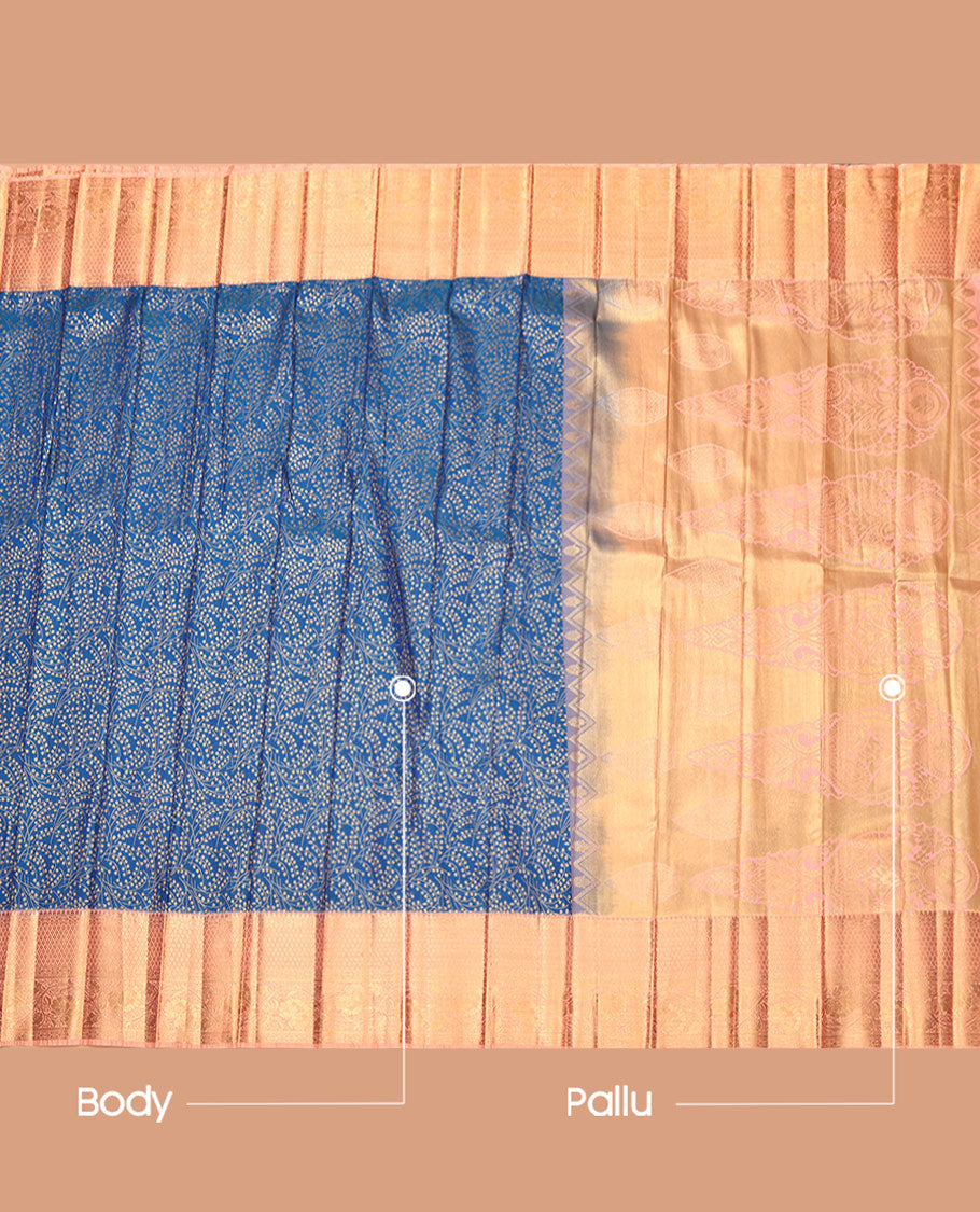 Blue Budget Silk Saree, Accentuated with Jacquard Design, Complemented by Contrast Traditional Zari Border, Intricate Pallu, and Contrast Blouse