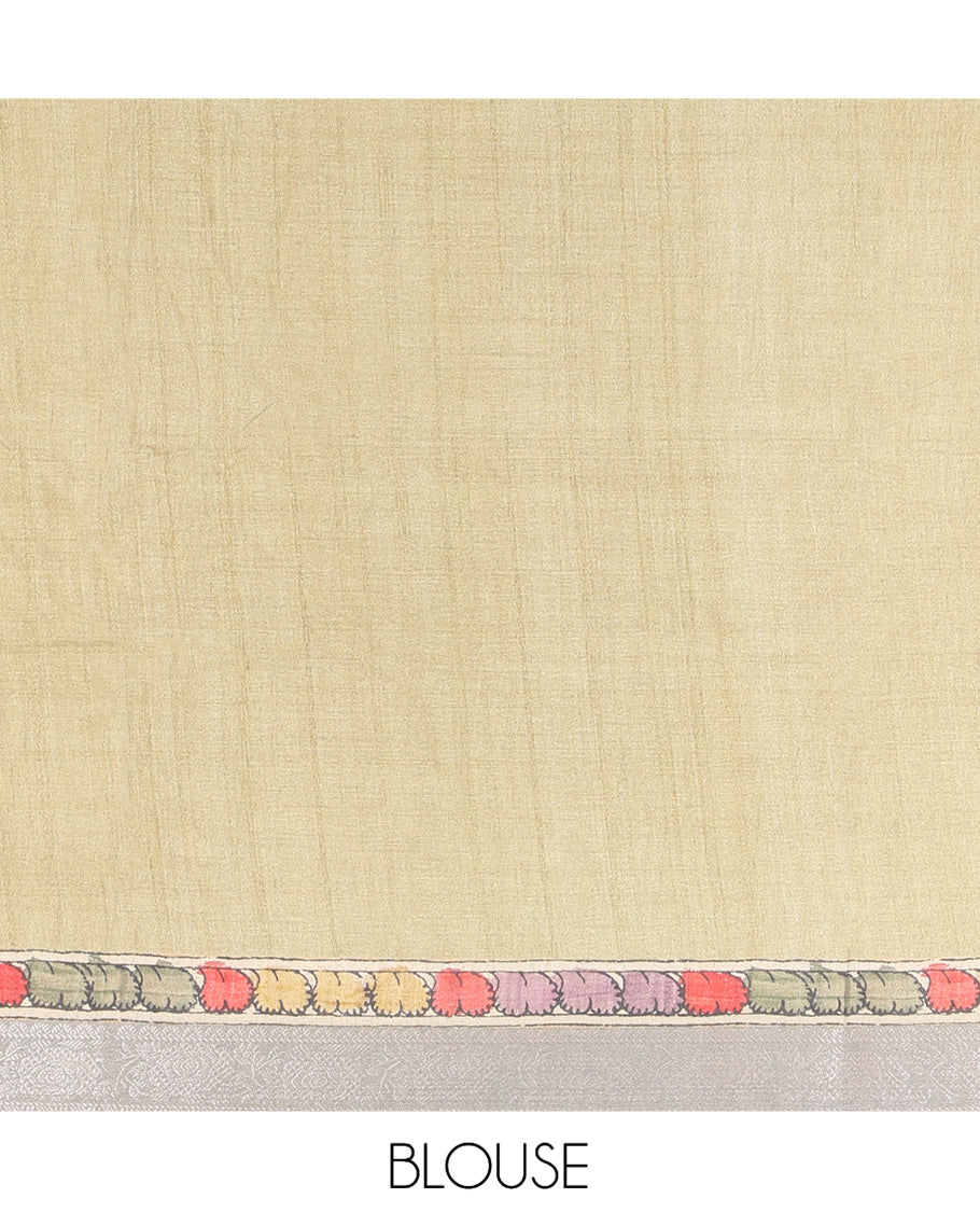 Light Sandal Kalamkari Printed Fancy Tussar Saree