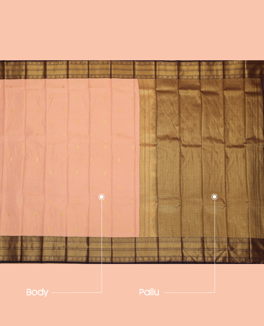 Pink Budget Silk Saree, Accentuated with Zari Buttas and Stripes, Complemented by Contrast Traditional Zari Border, a Jaal Pallu and a Contrast Blouse