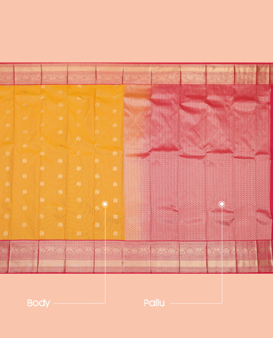 Orange Peacock Butta and Stripes Budget Silk Saree