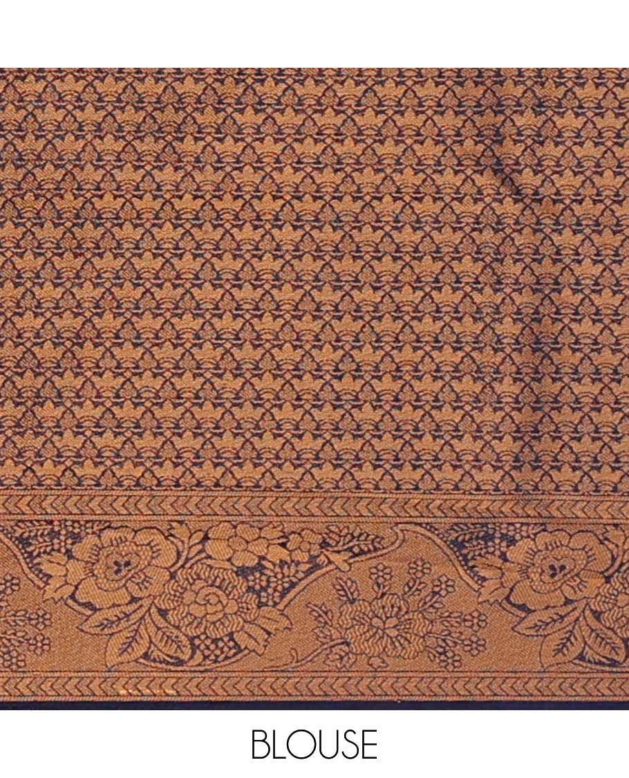 Blue buttas half sare with contrast zari border, zari design blouse & floral design dhavani