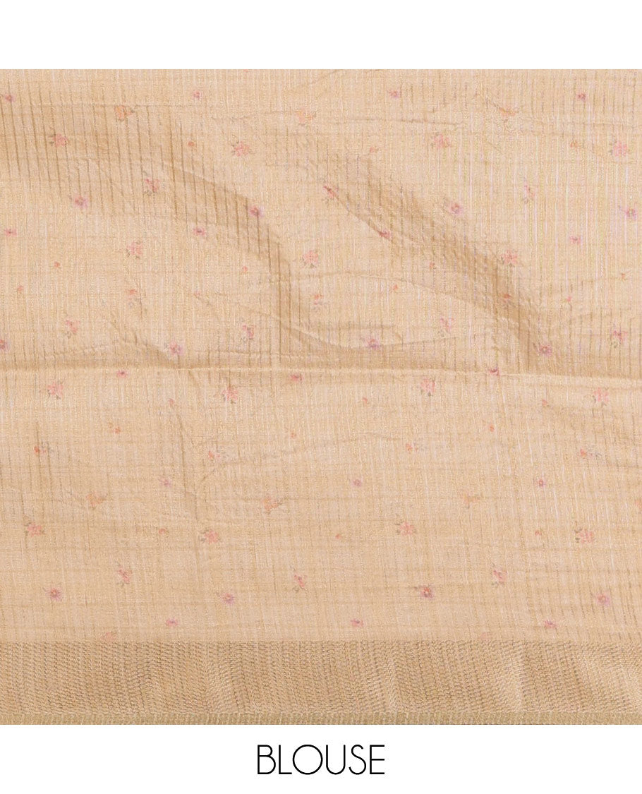 Sandal Burberry checked & floral printed fancy tussar silk saree, zari woven border & zari checked pallu & matching blouse of striped & floral print